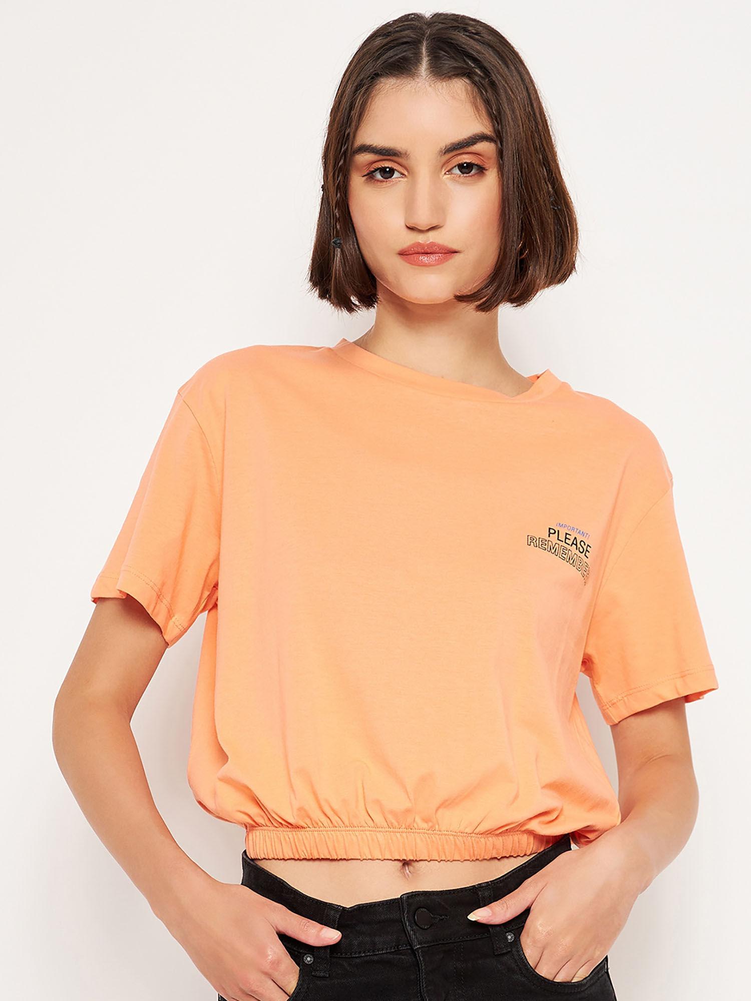 typography dark peach elasticated waist top