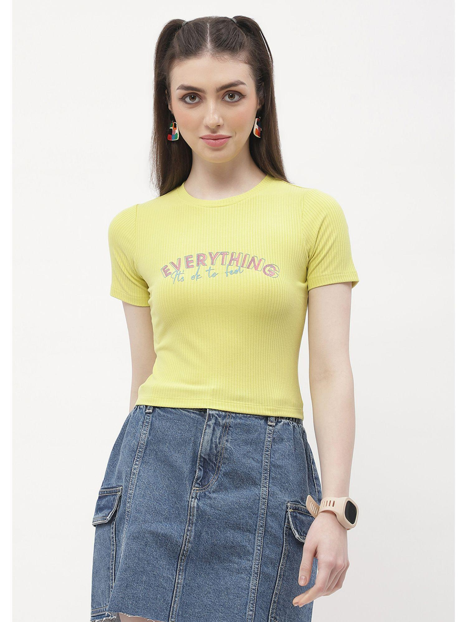 typography lemon yellow crop t-shirt