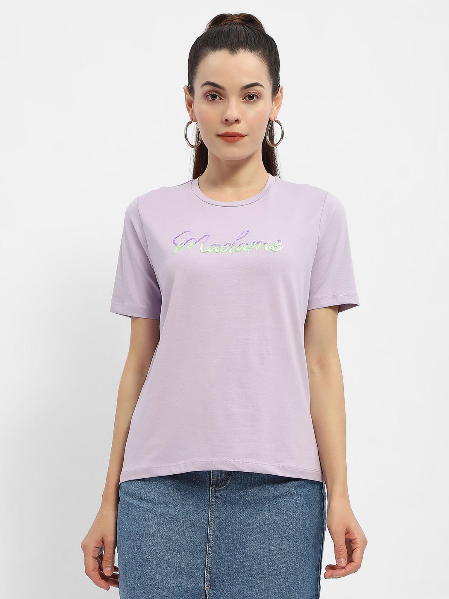 typography lilac crew neck t-shirt