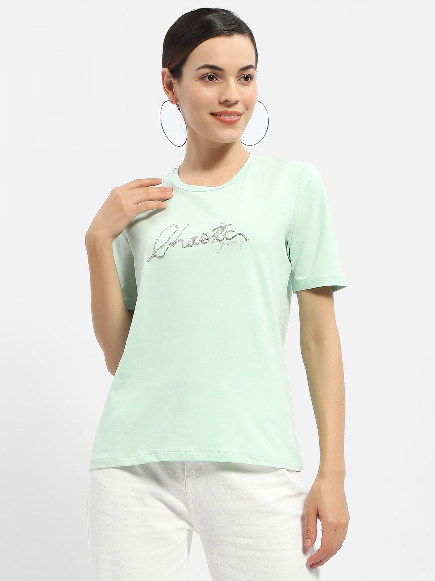 typography mint green crew neck t-shirt