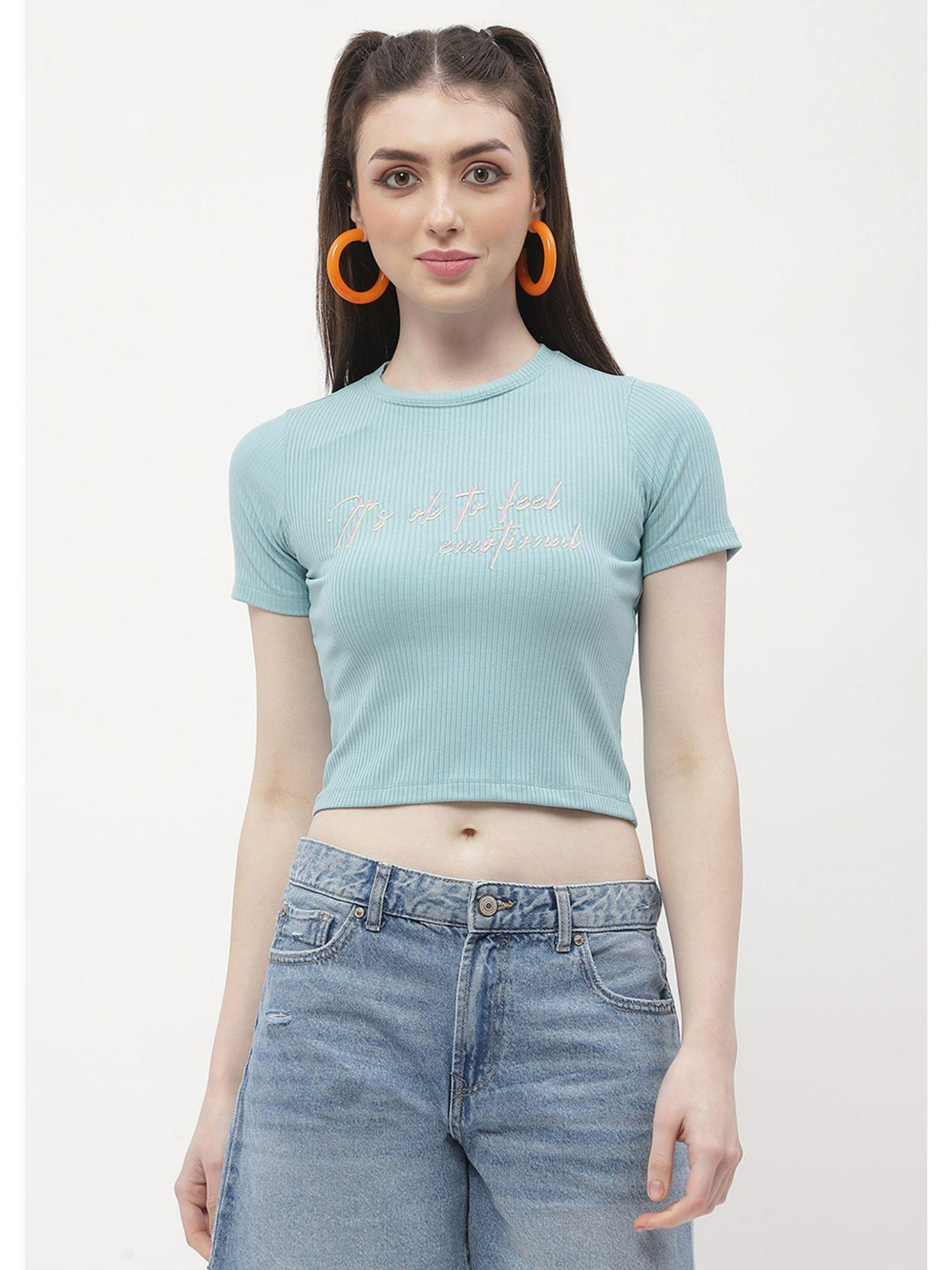 typography powder blue crop t-shirt