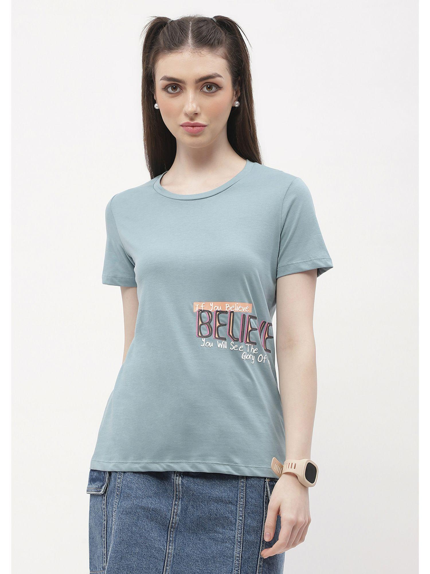 typography powder blue regular t-shirt