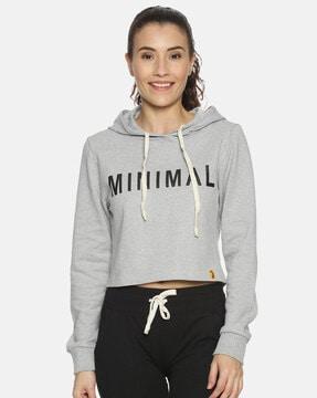 typography print crop hoodie