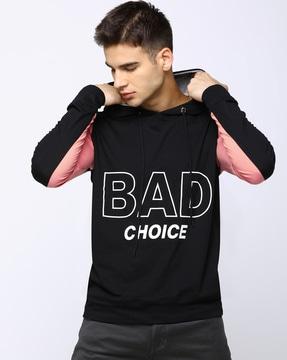 typography print hooded slim fit t-shirt