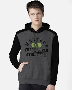 typography print hooded sweatshirt with kangaroo pocket