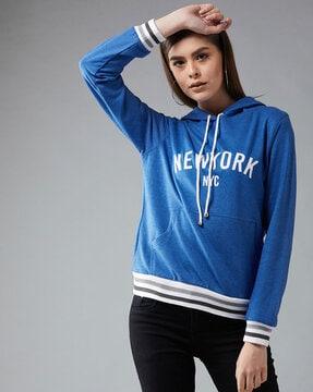 typography print hoodie with kangaroo pocket