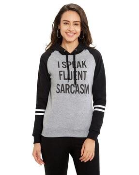 typography print raglan sleeves hoodie