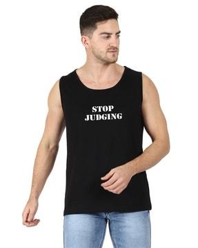 typography print t-shirt with sleeveless