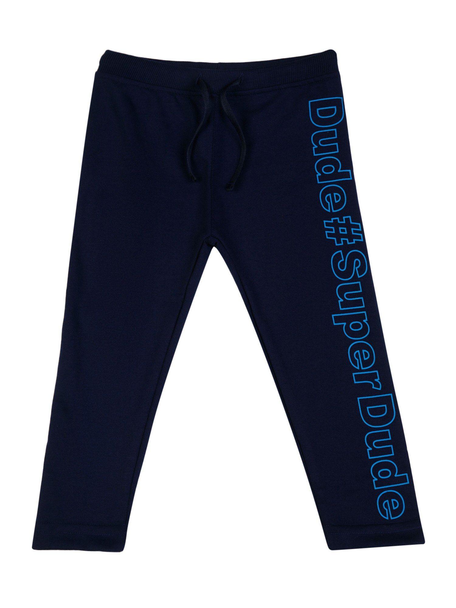 typography track pant-navy blue