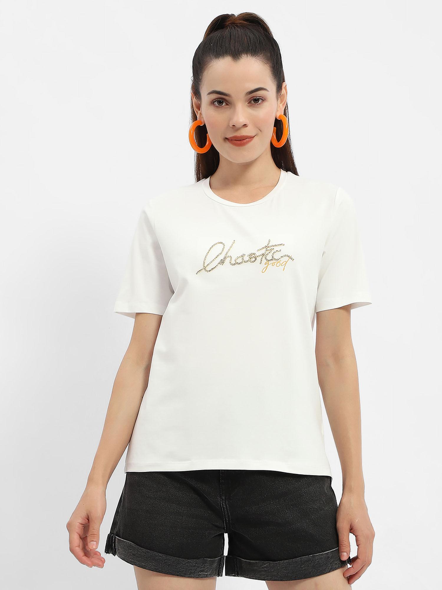 typography white crew neck t-shirt