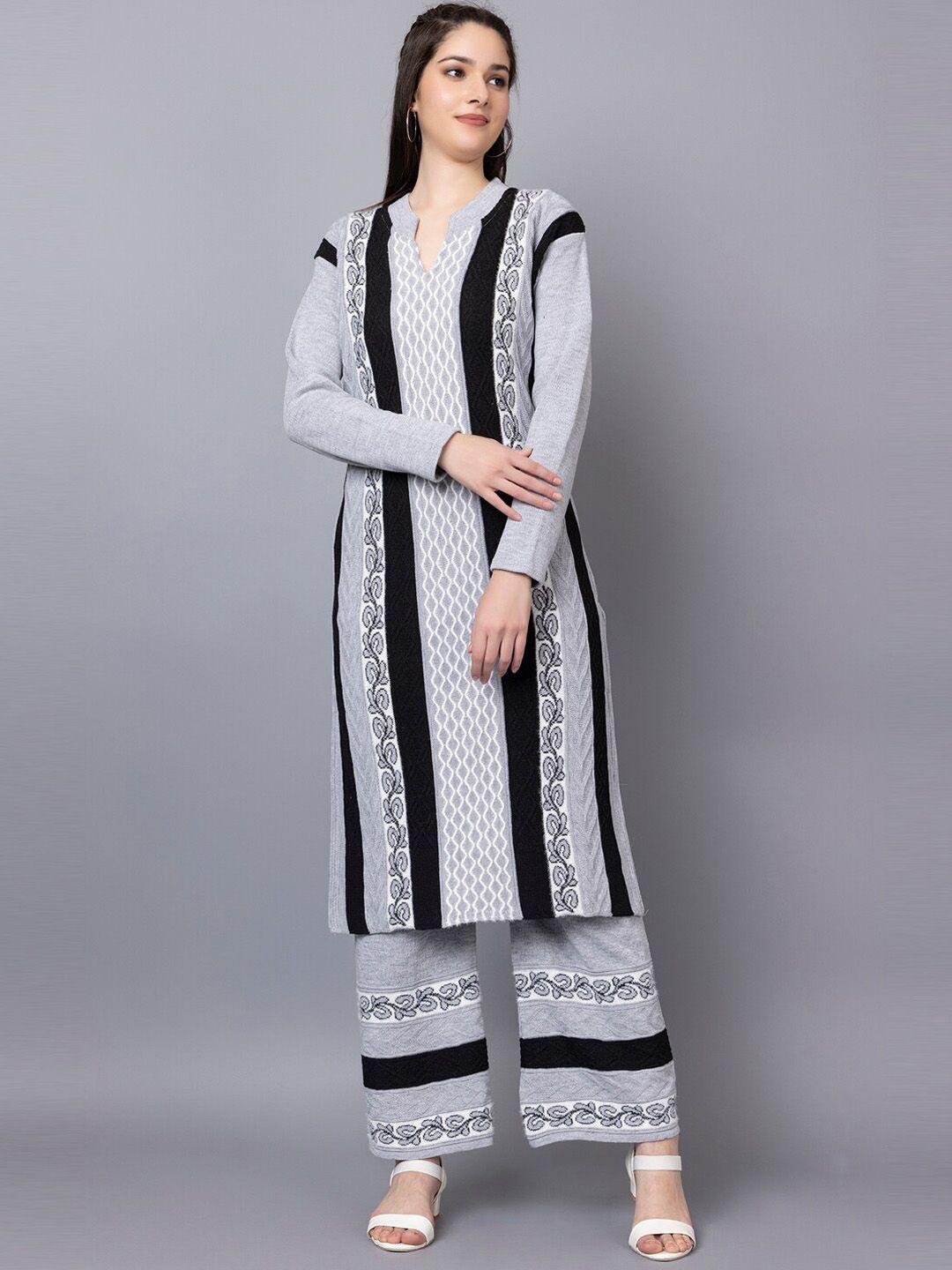 tysort floral woven design mandarin collar panelled kurta with palazzos