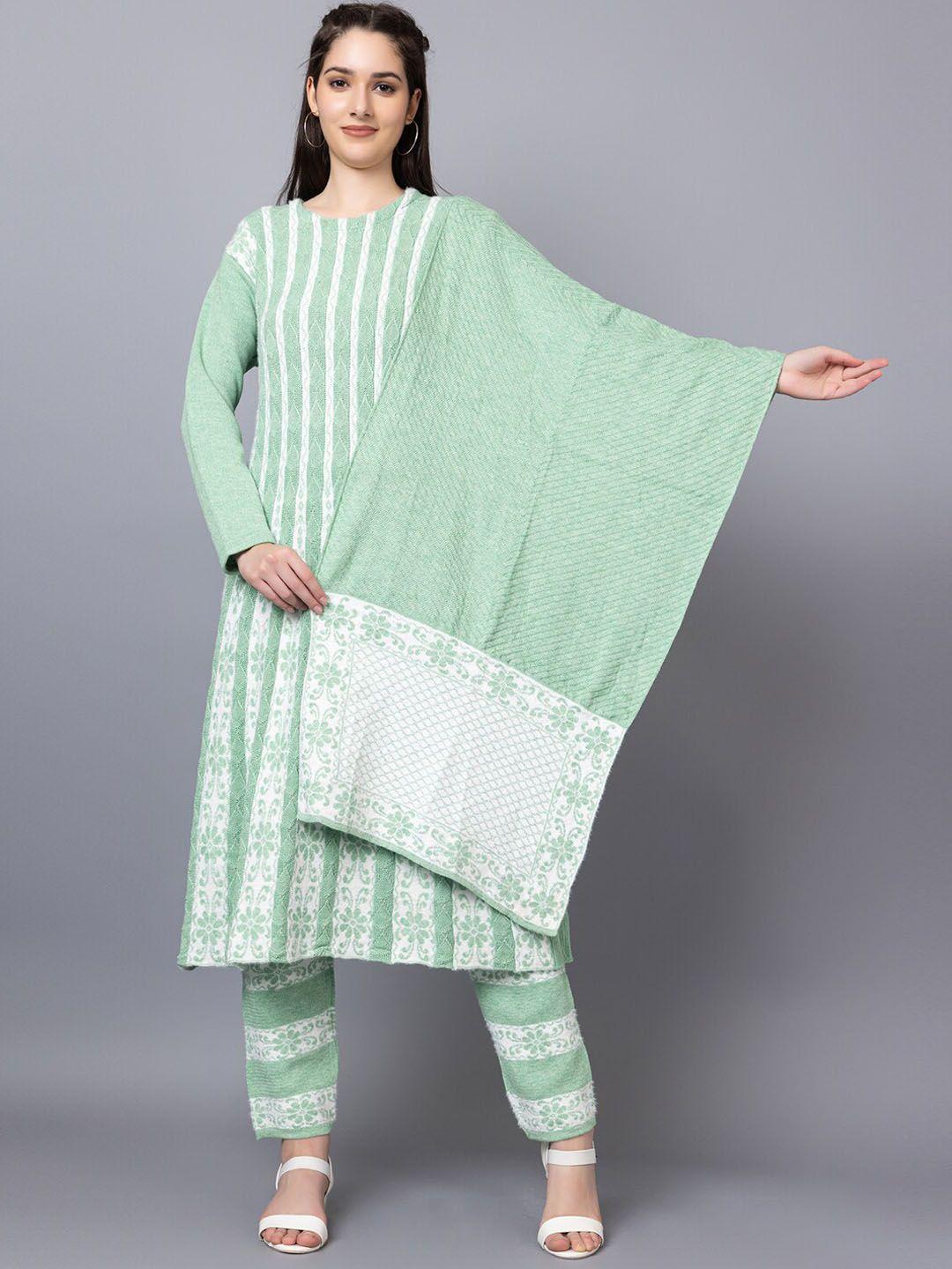 tysort floral woven design round neck panelled a-line kurta with trousers & stole