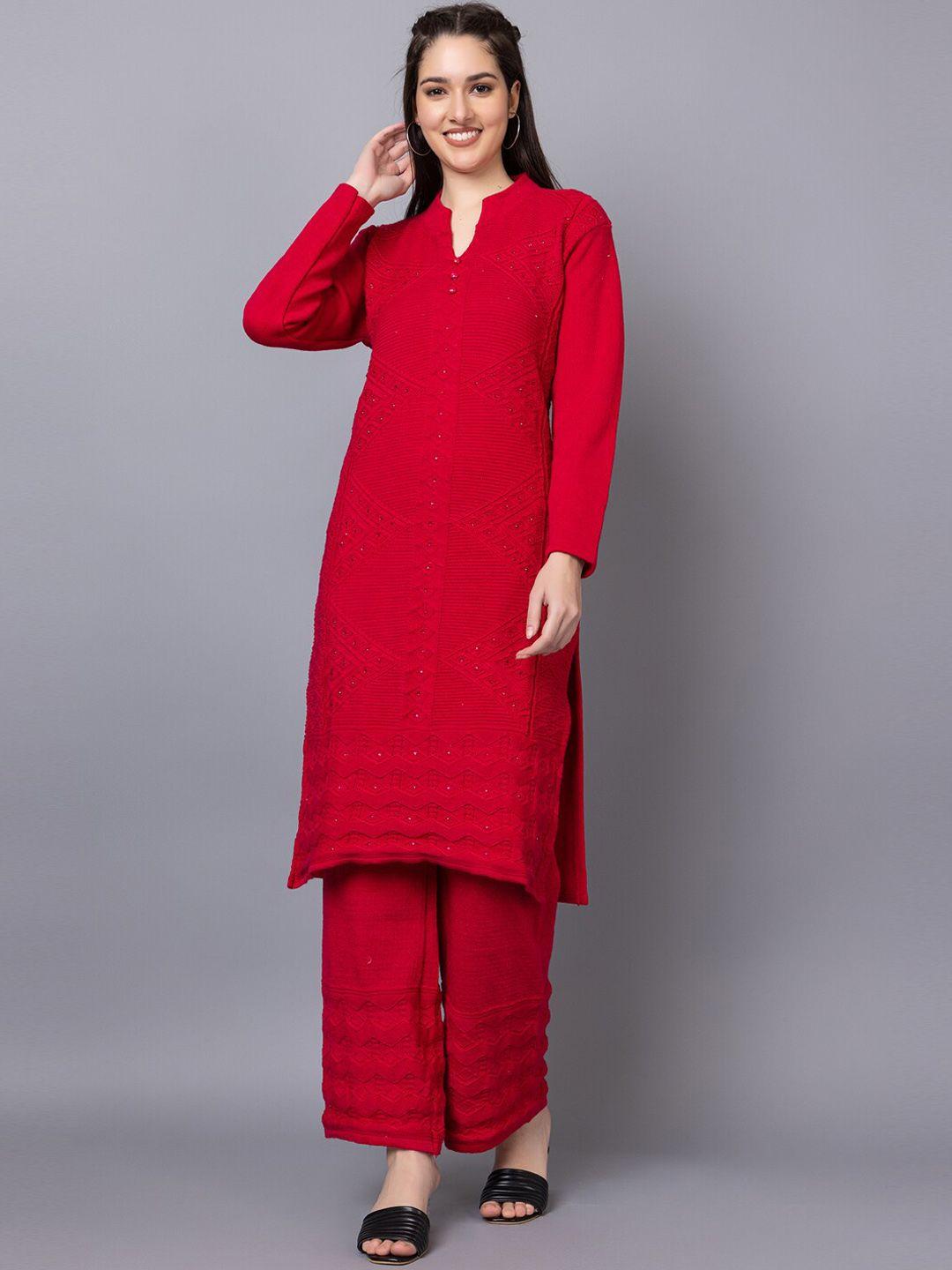 tysort geometric self design beads and stones kurta with palazzos