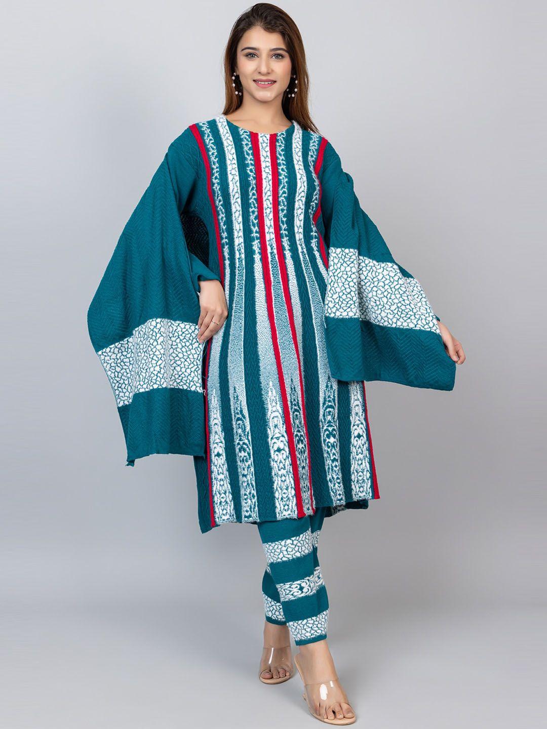 tysort striped regular thread work kurta with trousers & stole