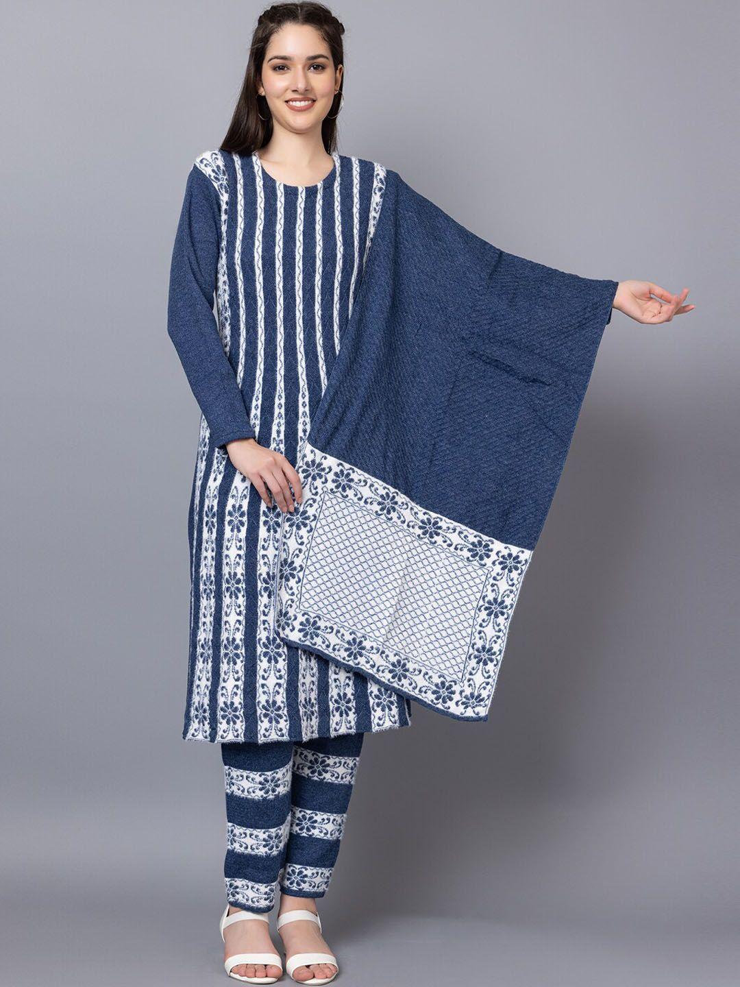 tysort striped round neck kurta with palazzos & dupatta