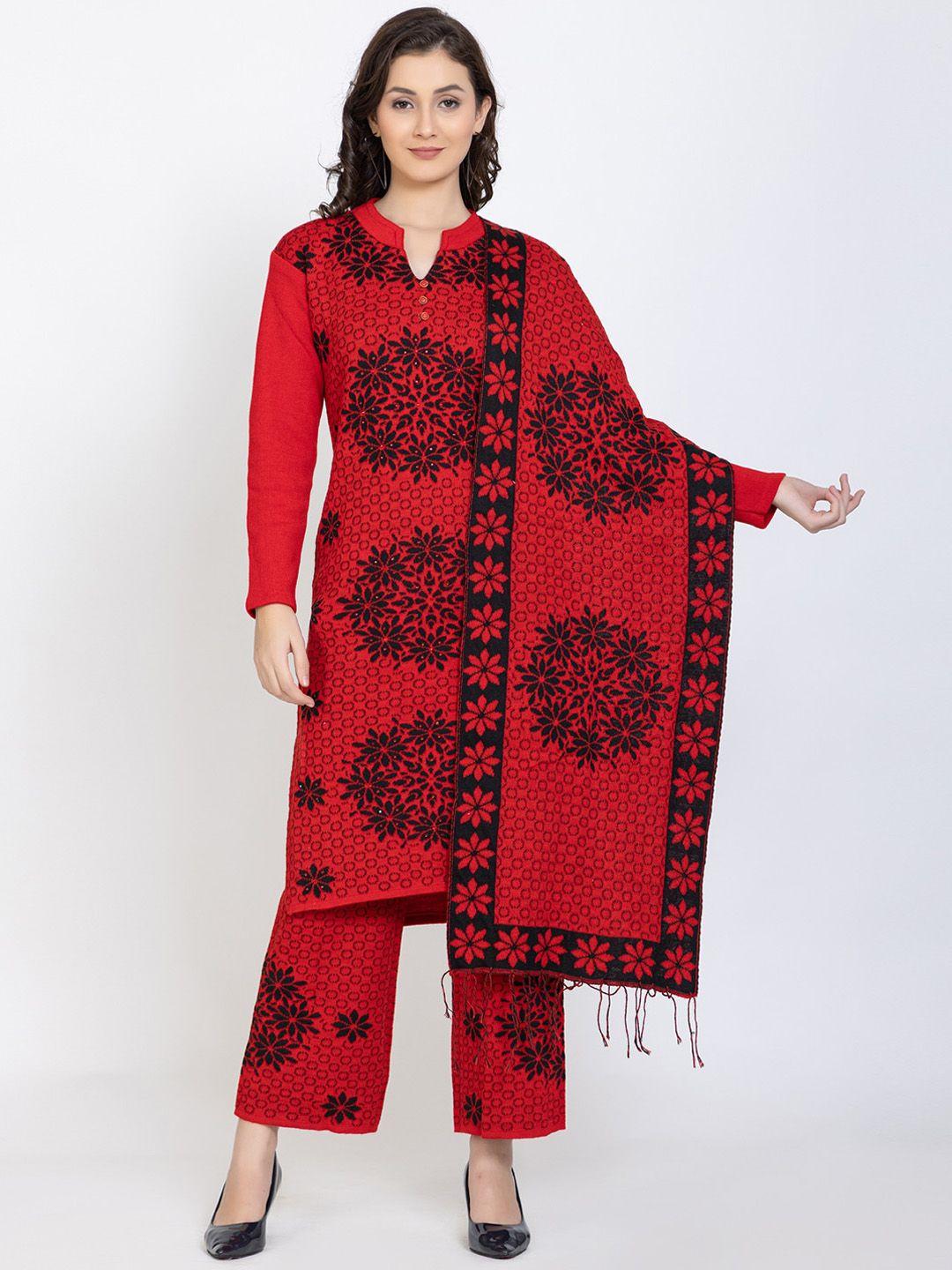 tysort women red printed kurta with palazzos & dupatta set