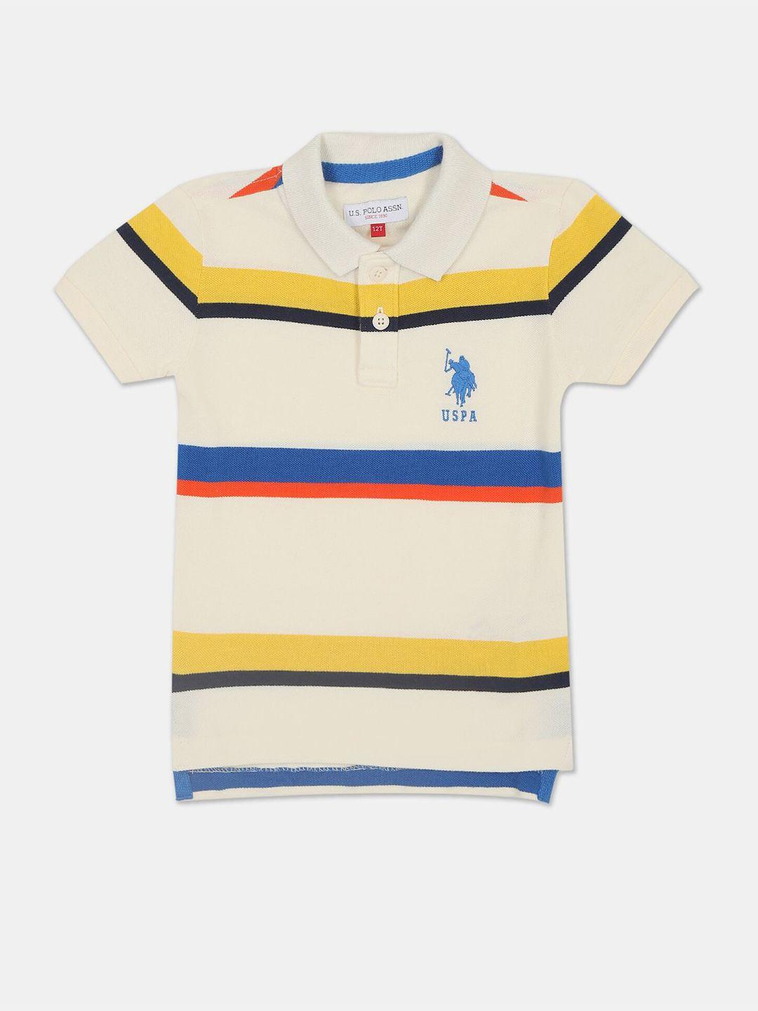 u s polo assn boys cream coloured striped polo collar t-shirt