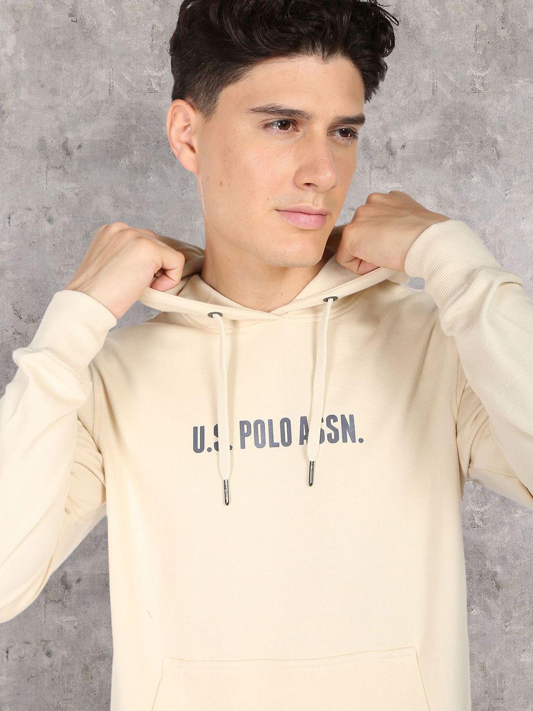 u s polo assn denim co men beige printed hooded pure cotton sweatshirt