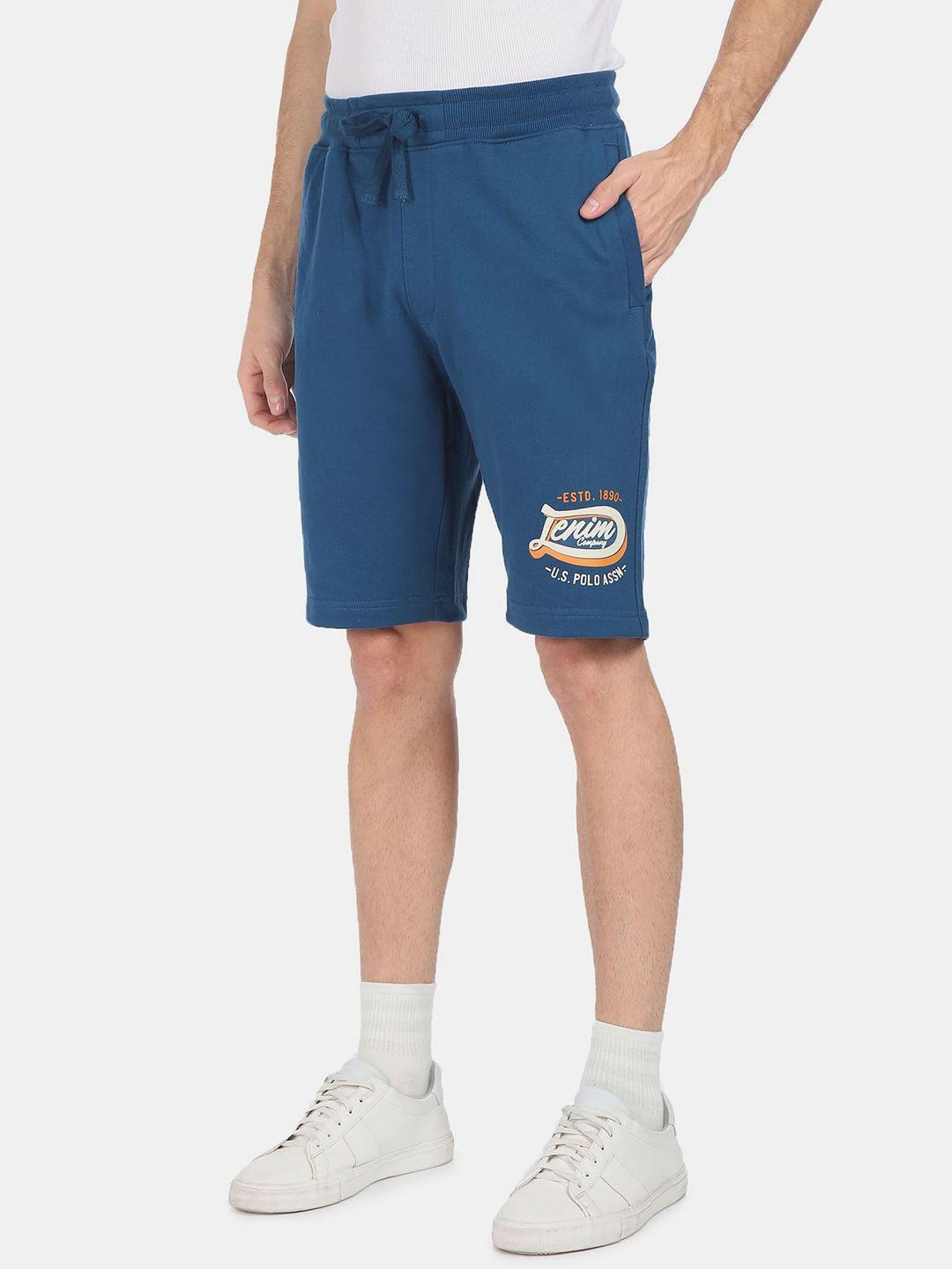 u s polo assn denim co men blue & grey printed slim fit shorts
