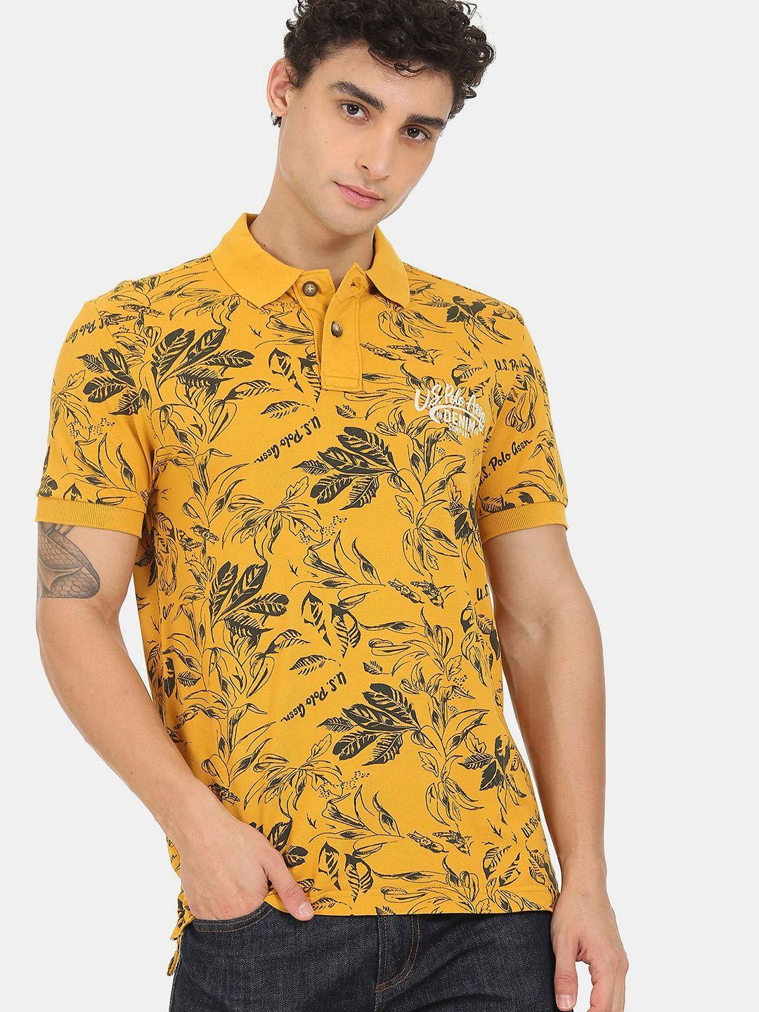 u s polo assn denim co men yellow floral printed cotton t-shirt