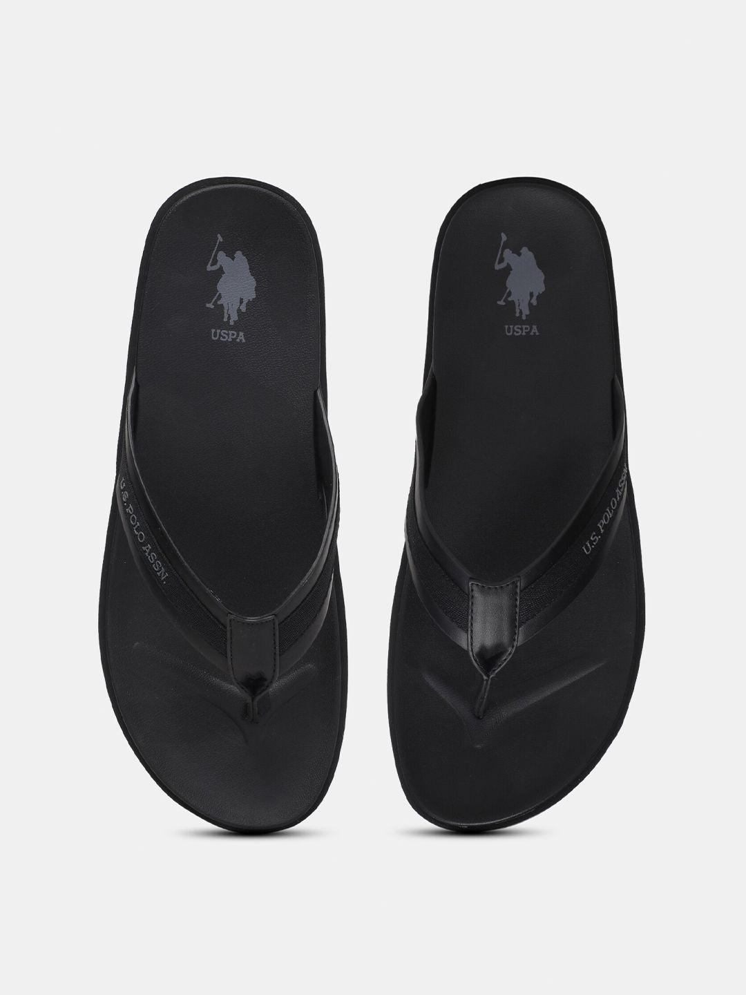 u s polo assn men black & grey pu comfort sandals