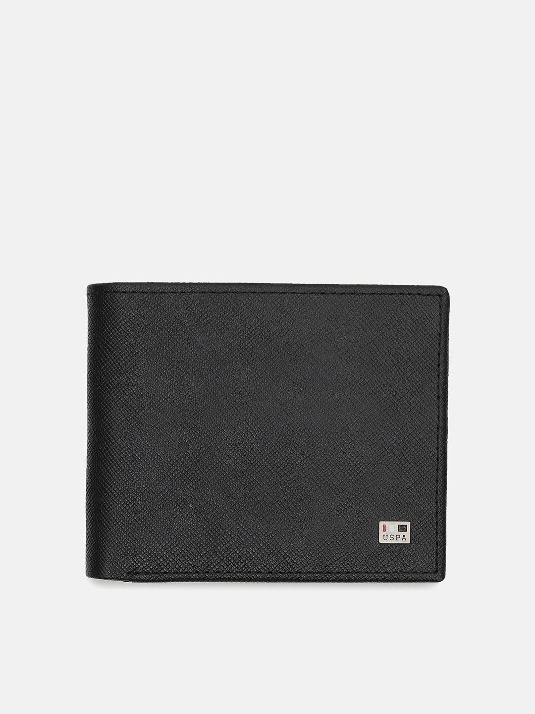 u s polo assn men black textured leather two fold wallet