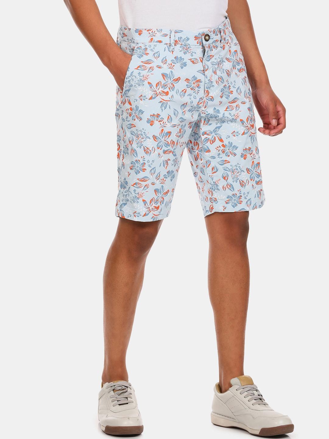 u s polo assn men blue floral printed mid rise regular shorts