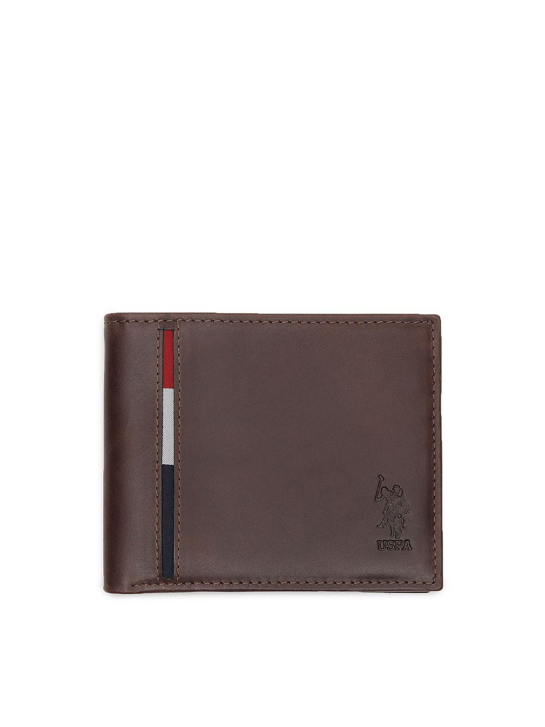 u s polo assn men brown leather two fold wallet