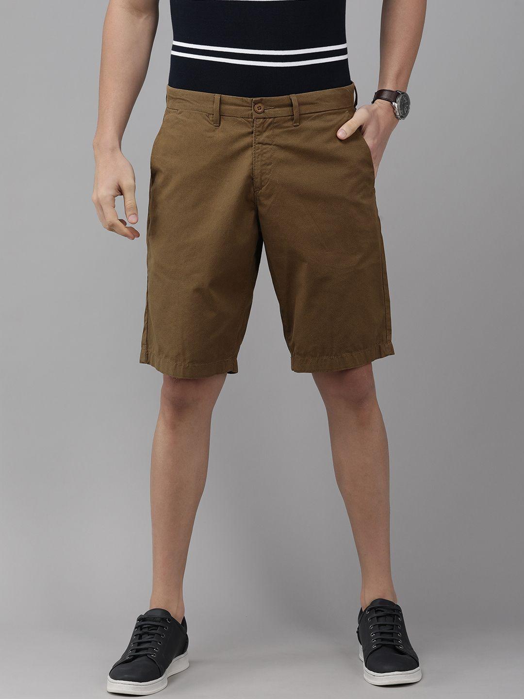 u s polo assn men khaki printed slim fit pure cotton chino shorts