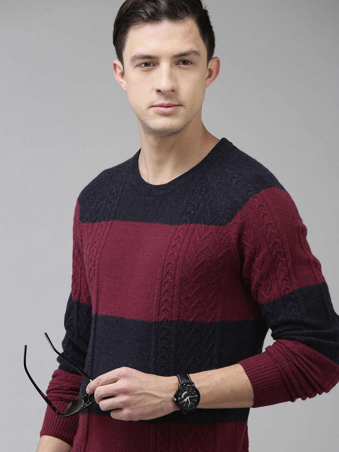 u s polo assn men navy blue & maroon colourblocked pullover sweater