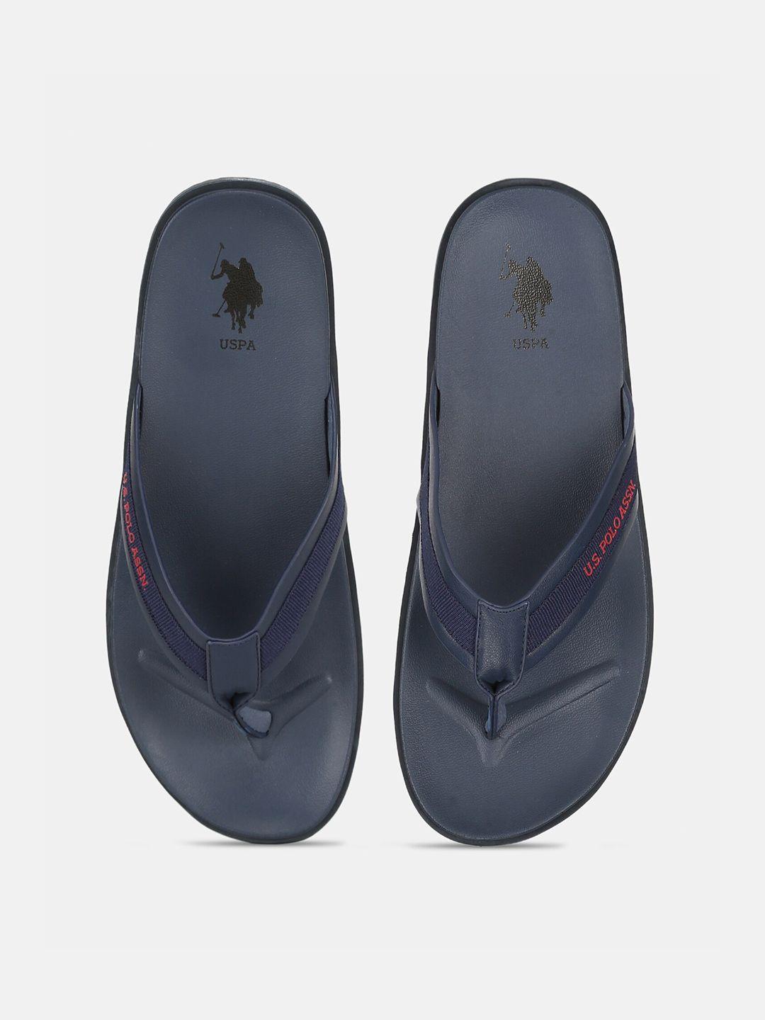 u s polo assn men navy blue & red pu comfort sandals