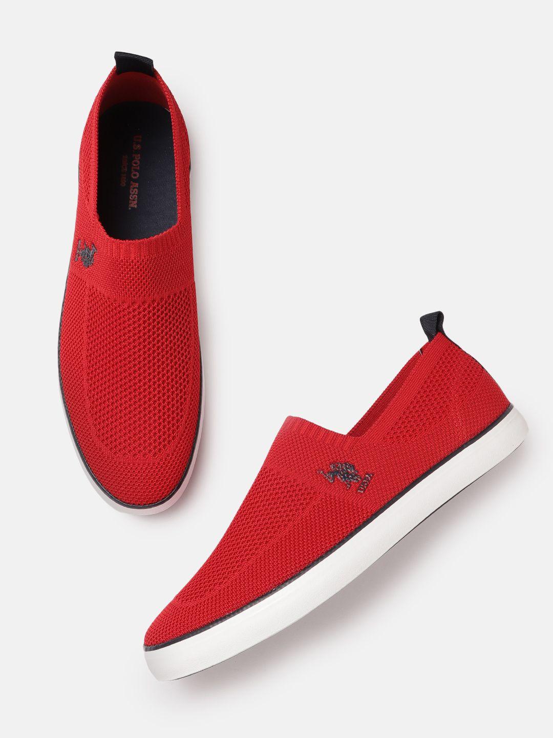 u s polo assn men red solid brand logo slip-on sneakers