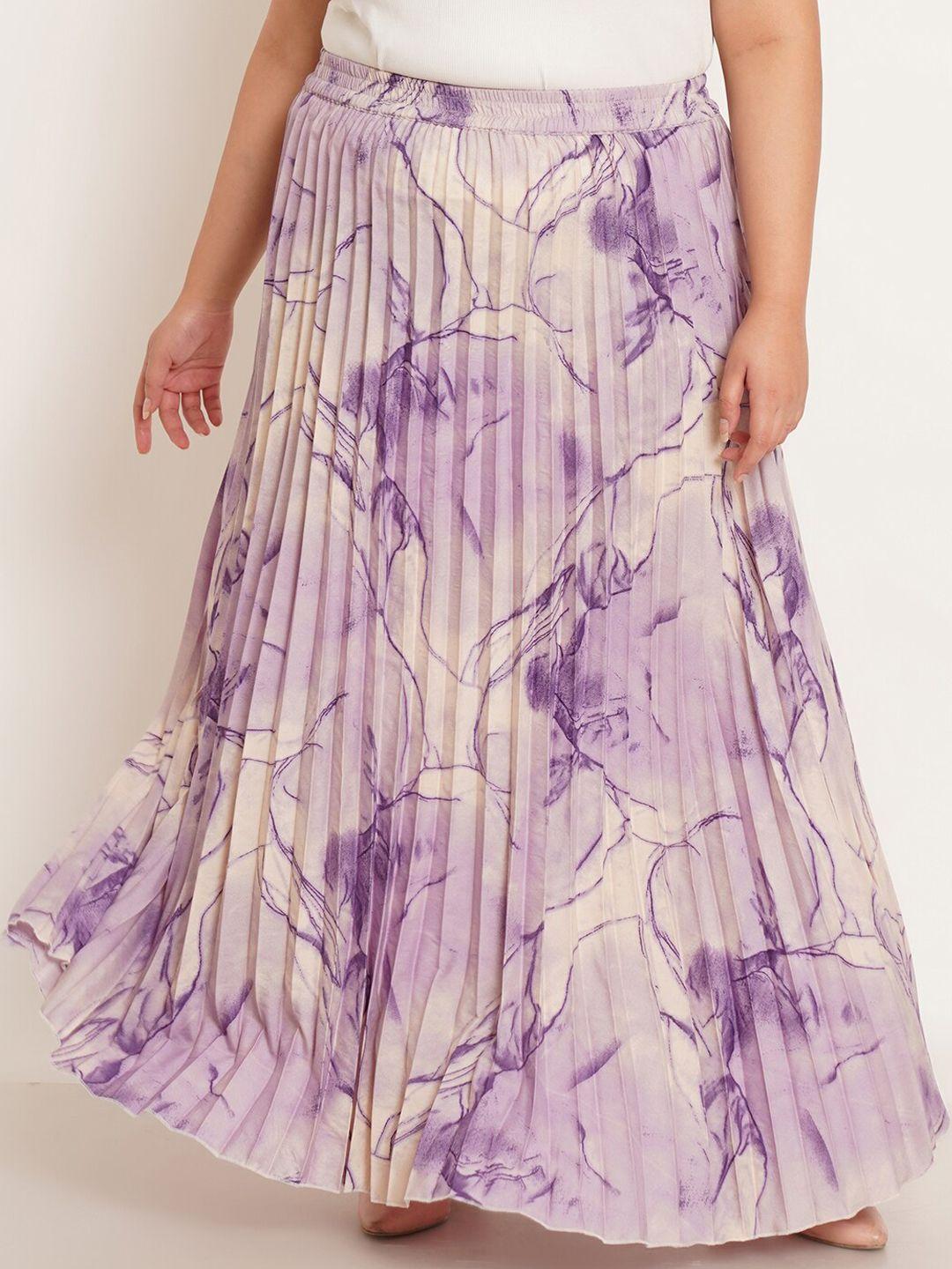 u&f beyond plus size abstract printed pleated flared maxi skirt