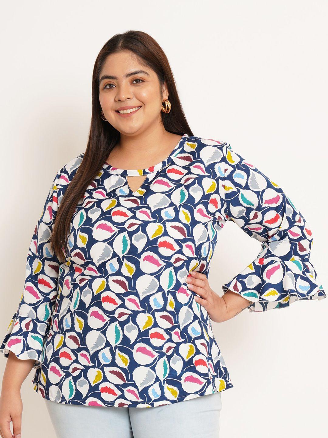 u&f beyond plus size floral printed keyhole neck bell sleeve top