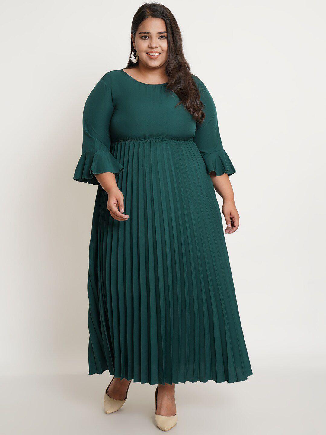 u&f women plus size green crepe accordion pleated maxi dress