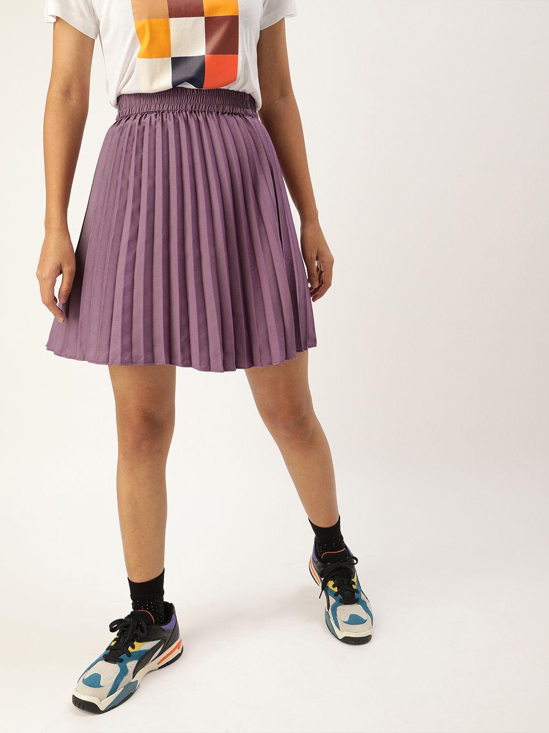 u&f women purple solid accordion pleated mini flared skirt