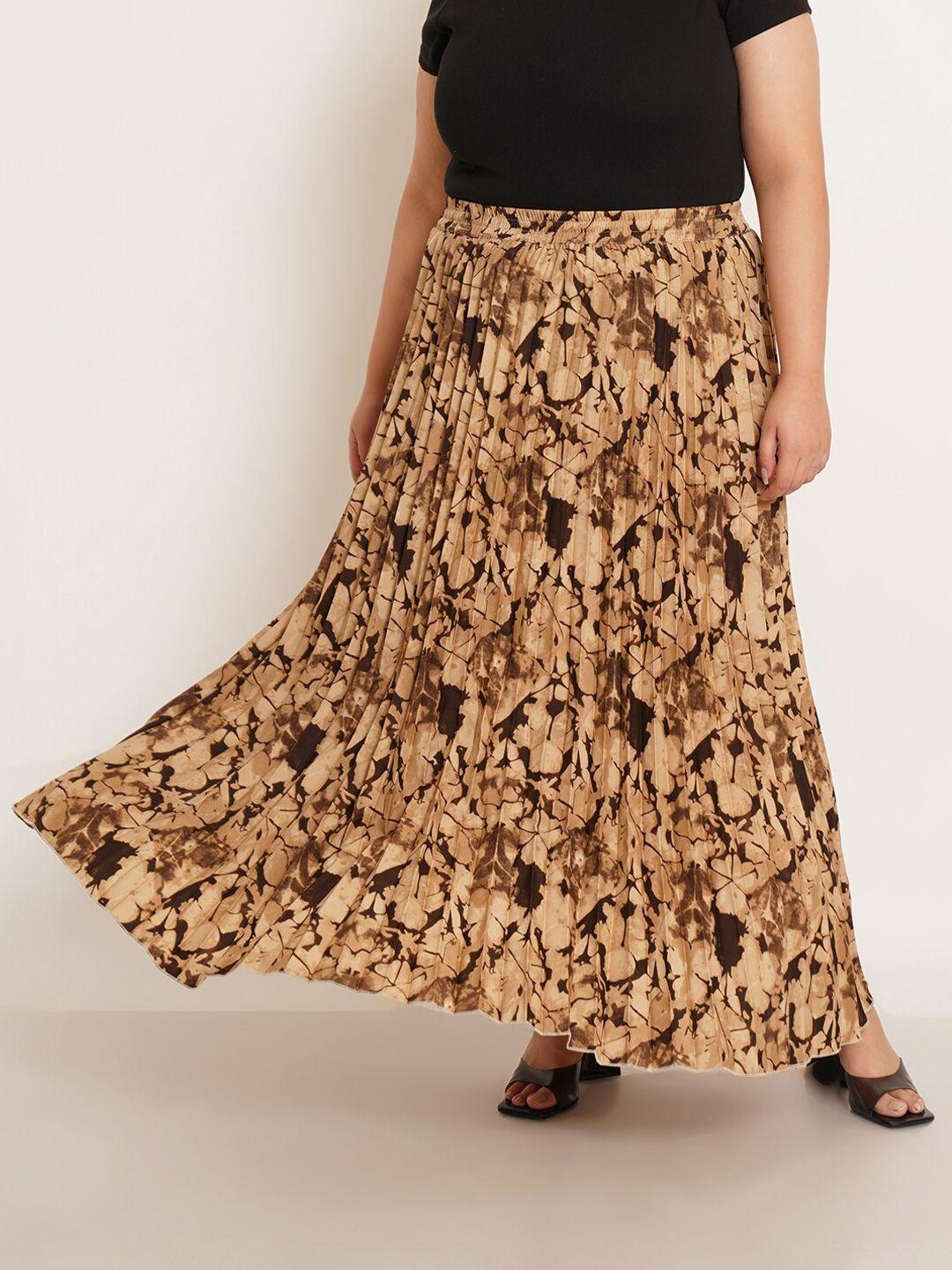 u&f beyond abstract printed accordion pleats flared maxi skirt