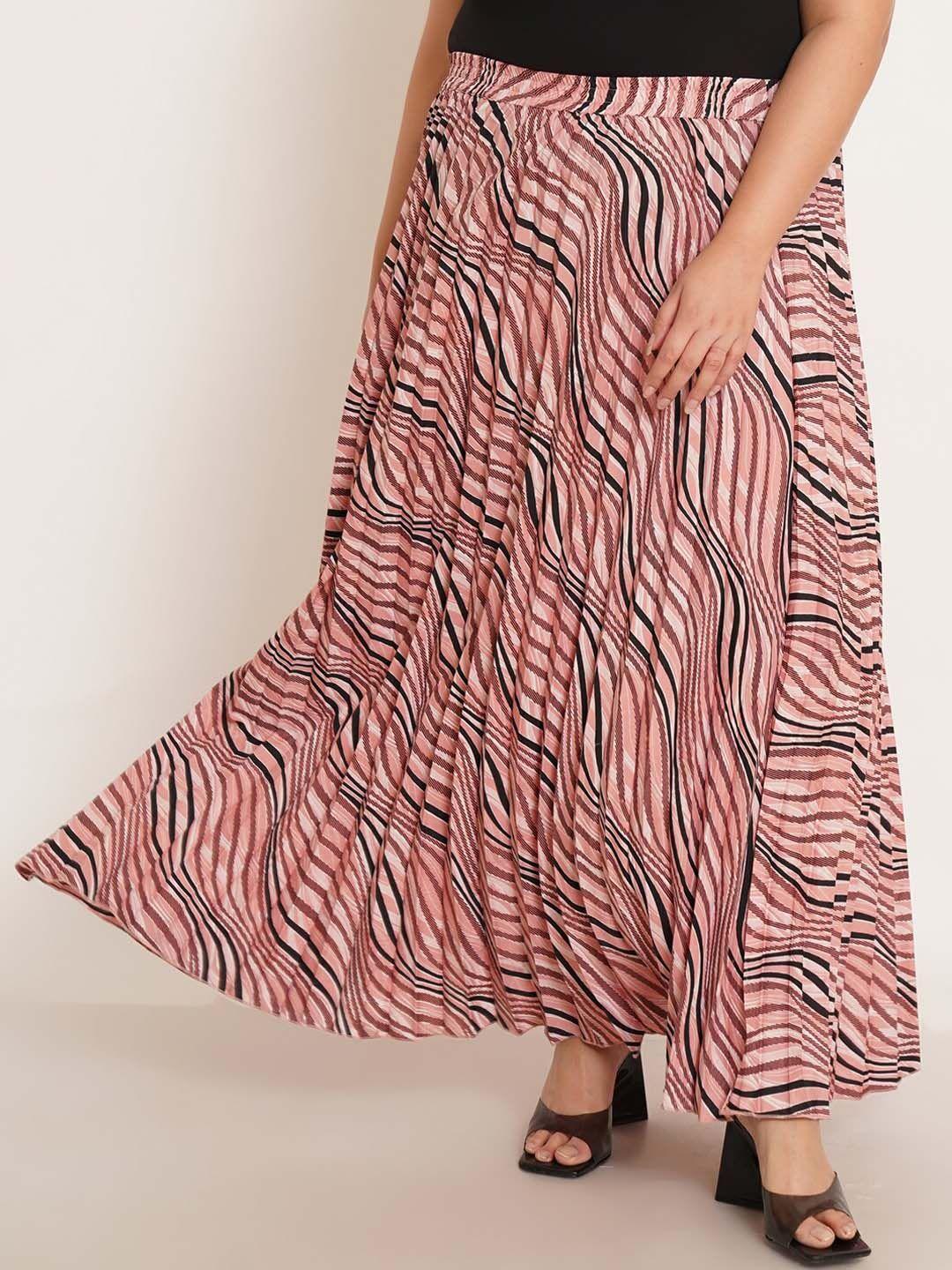 u&f beyond abstract printed accordion pleats flared maxi skirt