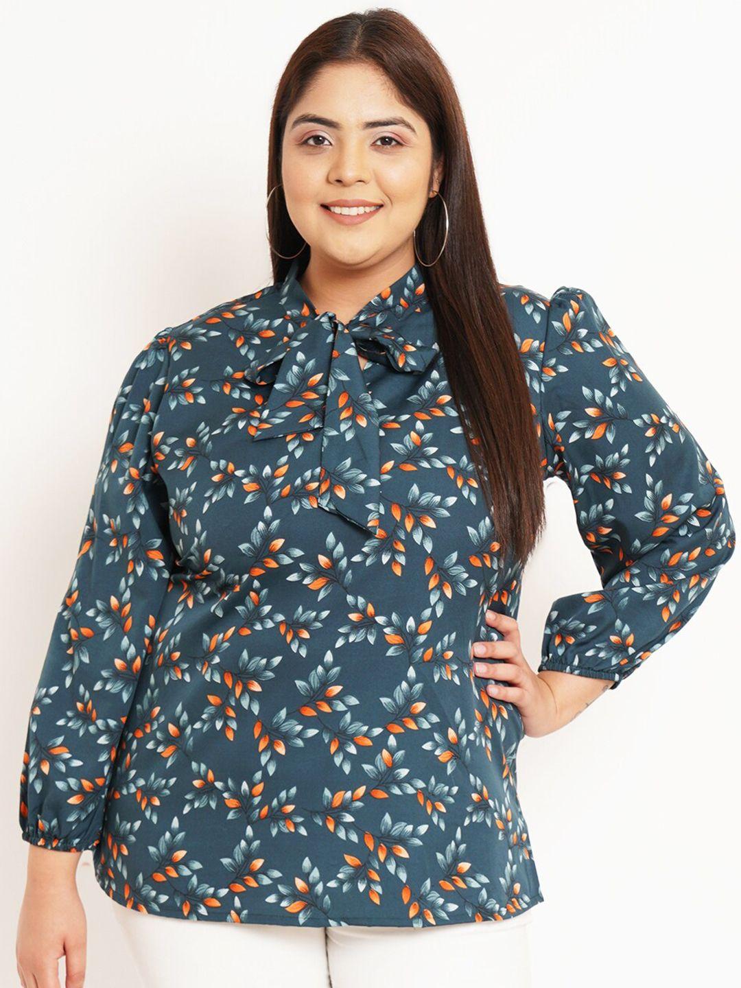 u&f beyond blue floral print puff sleeve crepe shirt style top