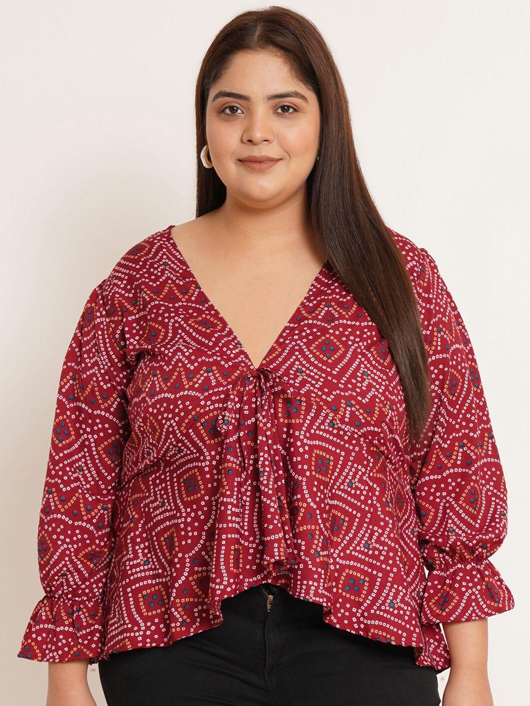 u&f beyond maroon print puff sleeve crepe empire top