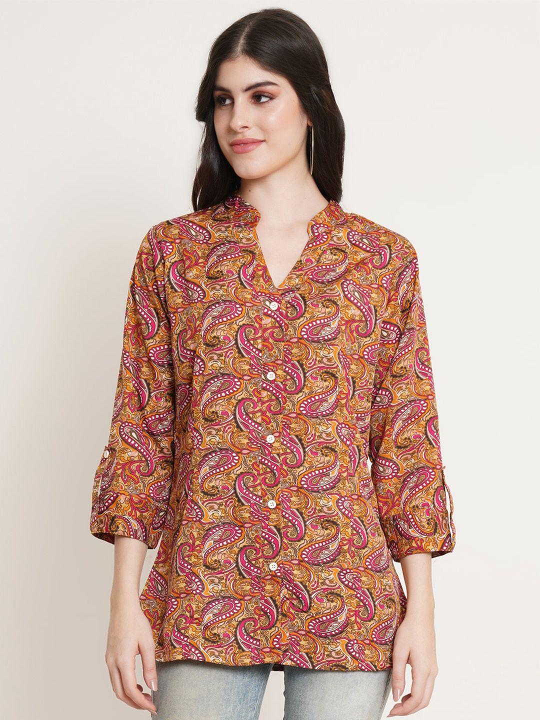 u&f beyond multicoloured print mandarin collar crepe shirt style top