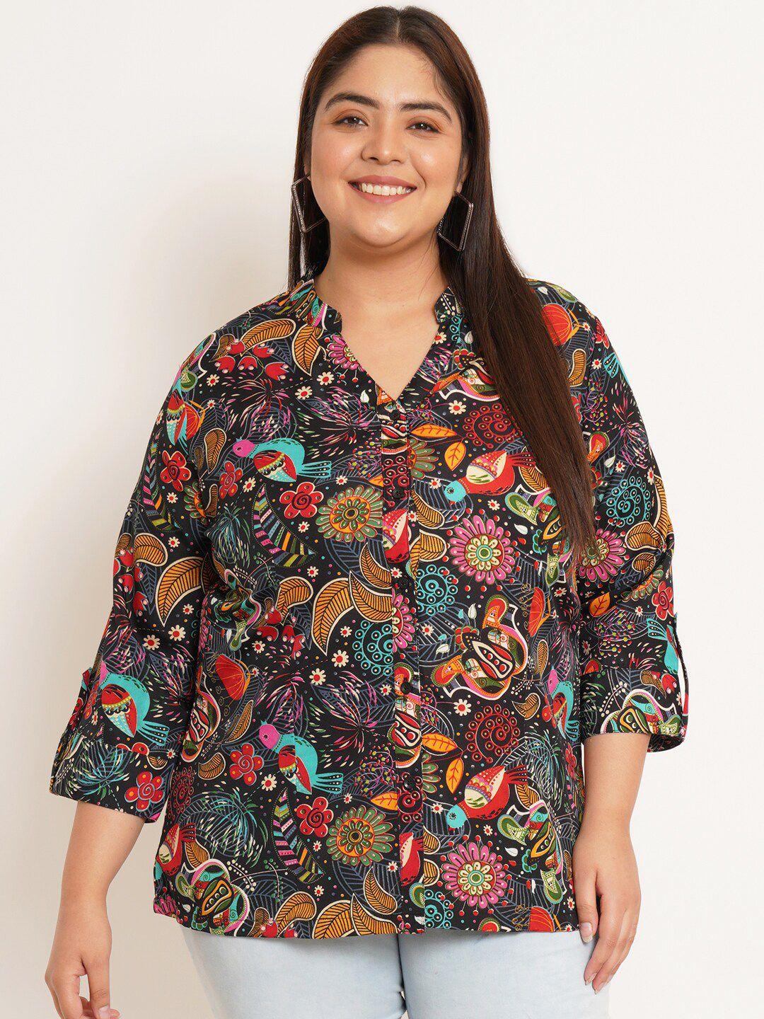 u&f beyond plus size ethnic printed mandarin collar shirt style top