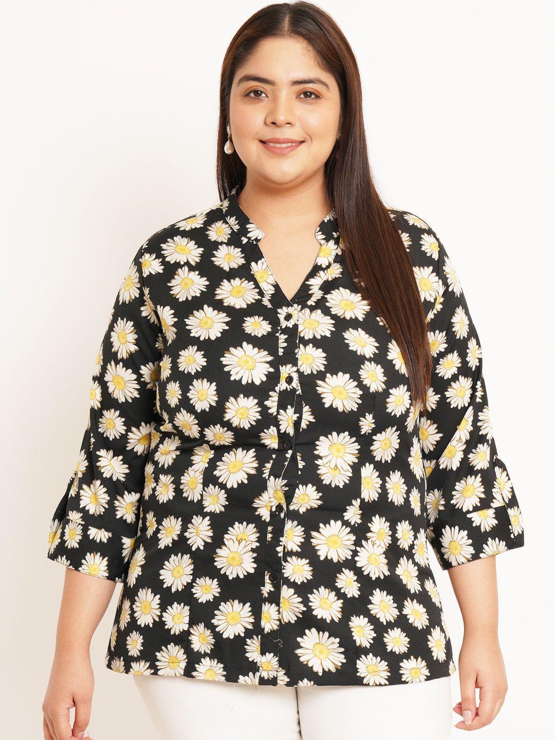 u&f beyond plus size floral printed mandarin collar shirt style top