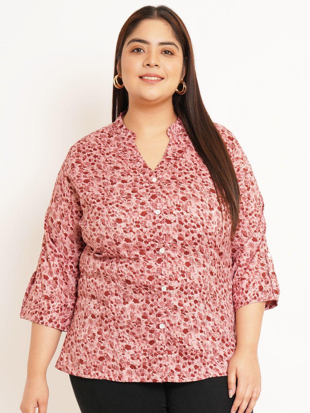 u&f beyond plus size floral printed mandarin collar shirt style top