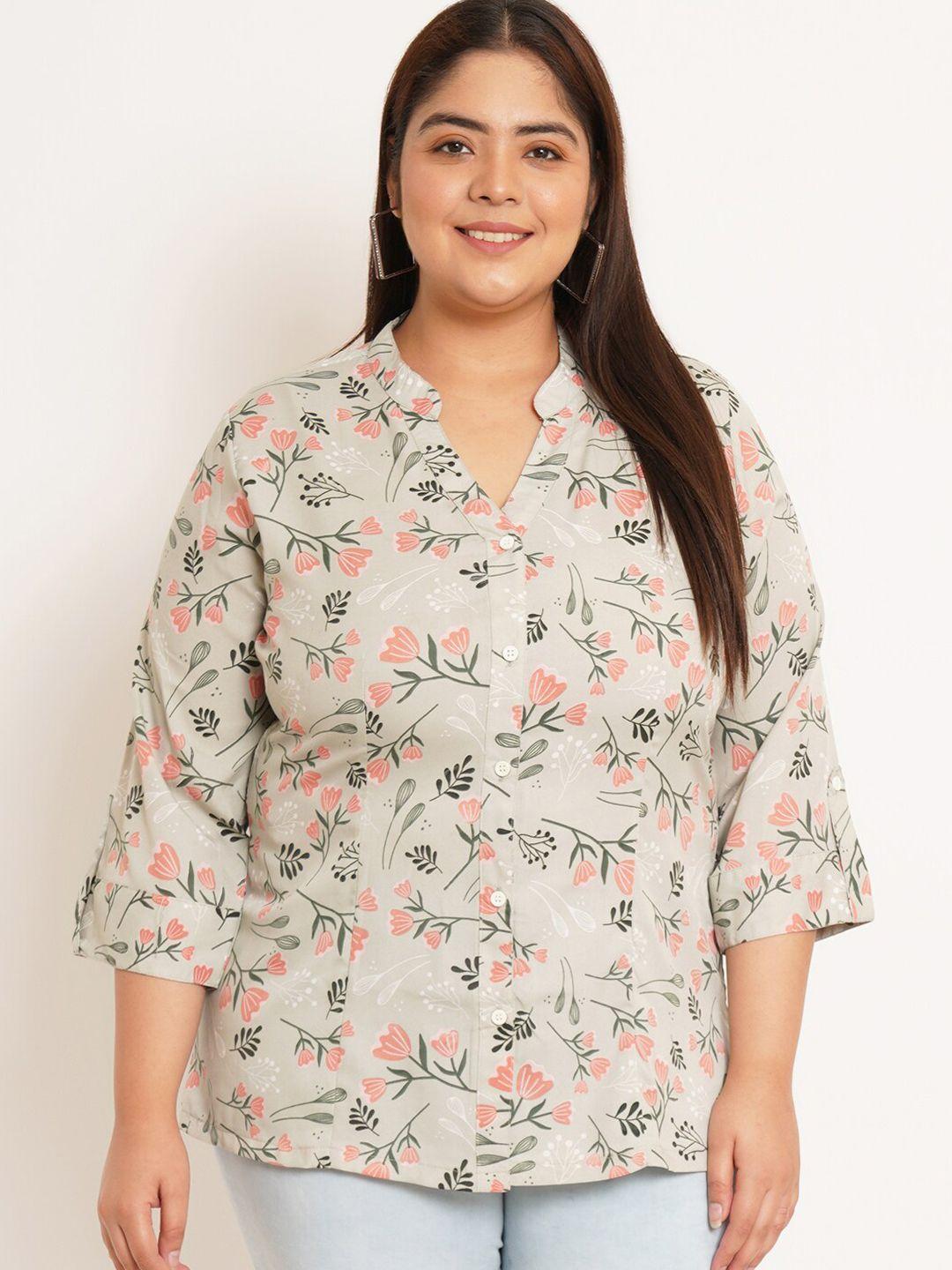 u&f beyond plus size floral printed mandarin collar shirt style top