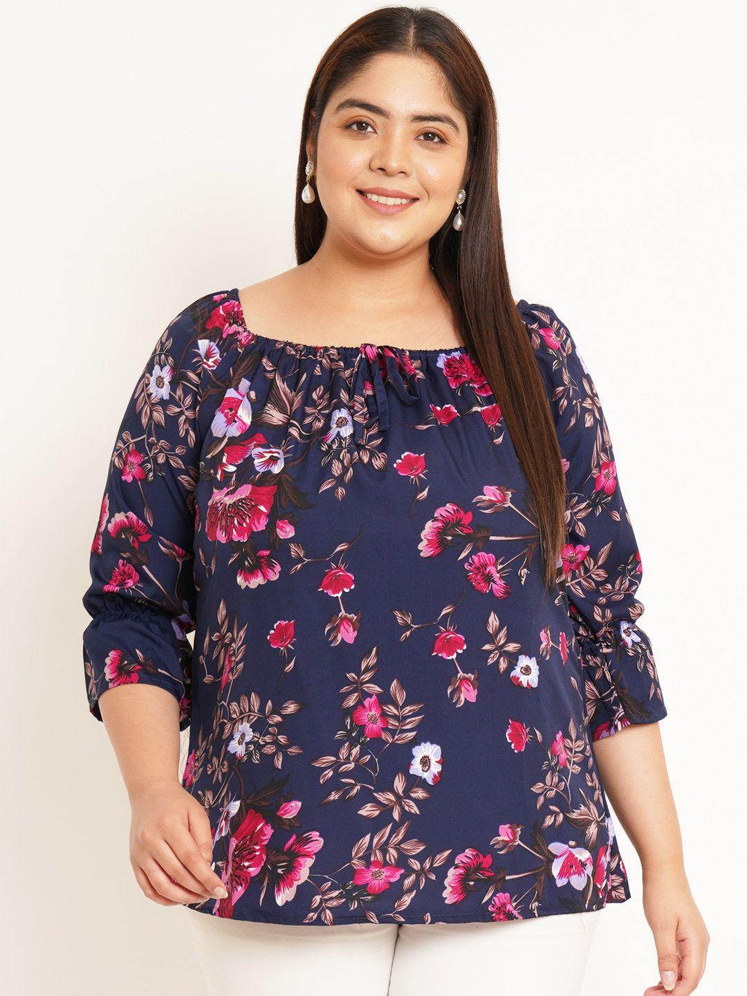 u&f beyond plus size floral printed puff sleeve top