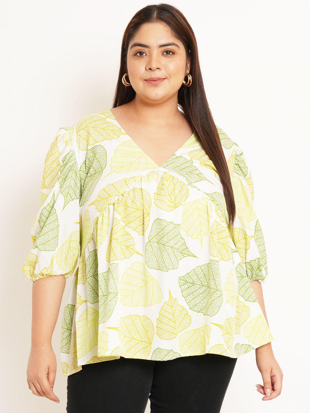 u&f beyond plus size floral printed puffed sleeves gathered or pleated empire top