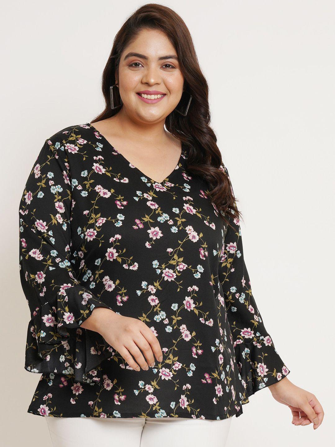 u&f beyond plus size floral printed v-neck bell sleeves a-line top