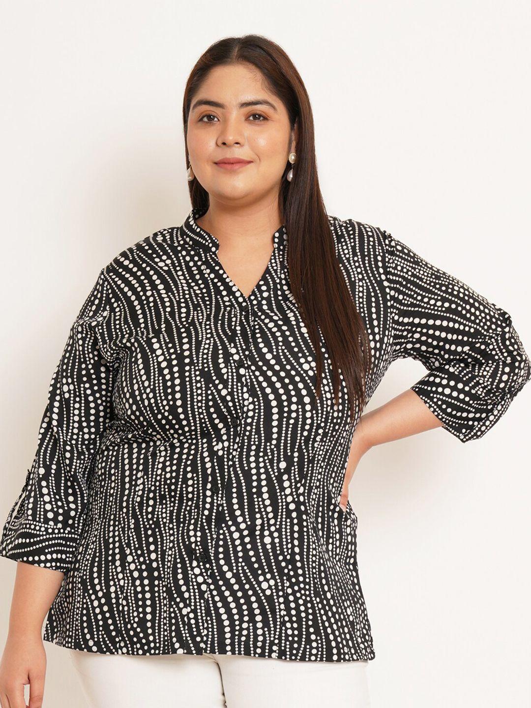 u&f beyond plus size geometric printed mandarin collar roll-up sleeves shirt style top