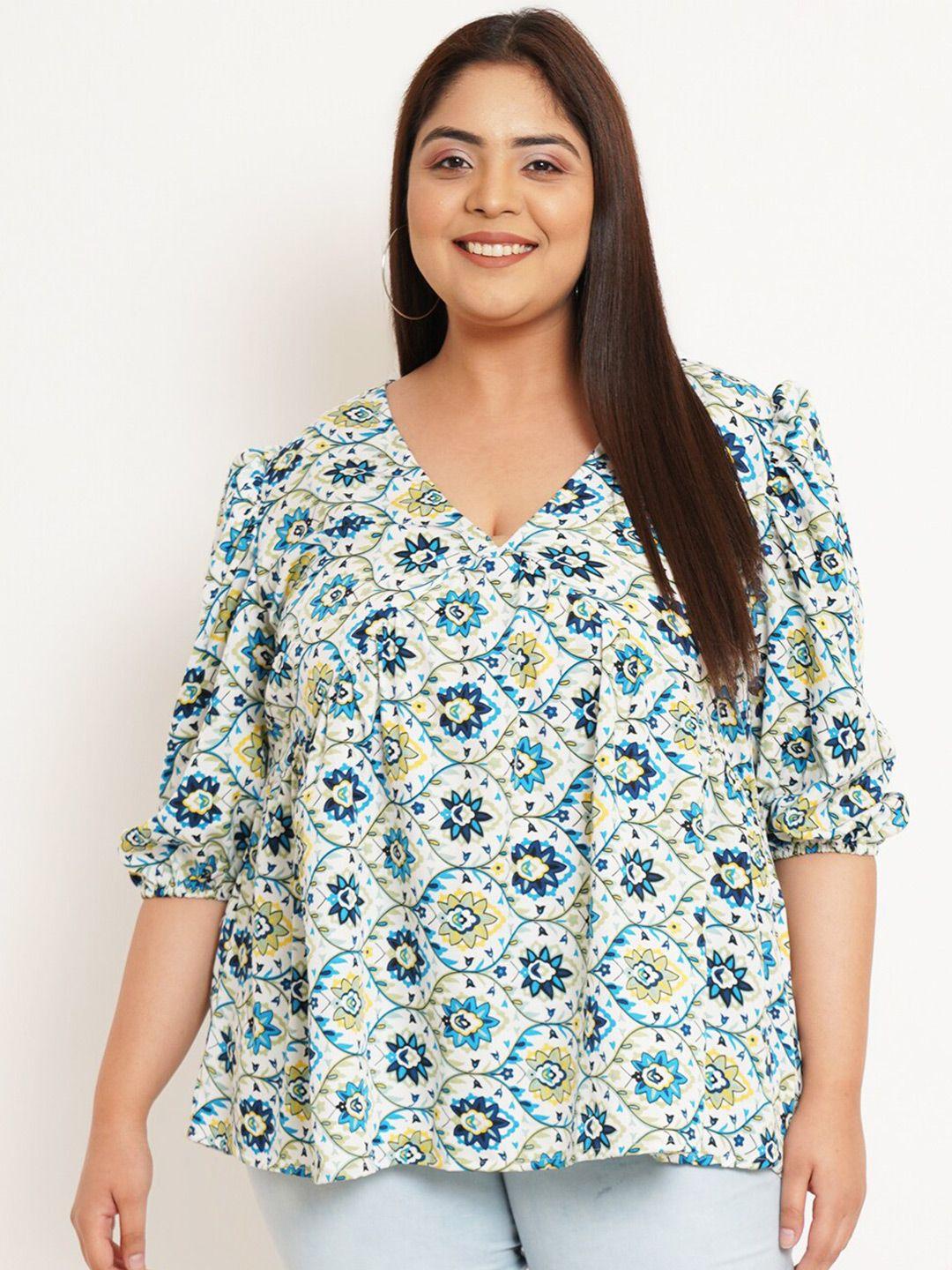 u&f beyond white floral print puff sleeve crepe top